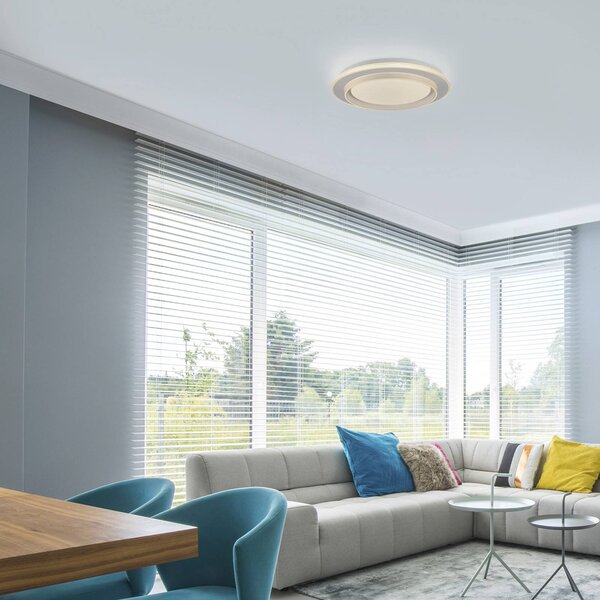 JUST LIGHT. stropné LED svetlo Lago Ø 40 cm biele diaľkové ovládanie, Biela / opálová, Obývacia izba / jedáleň, kov, Moderný, Závesné svietidlo
