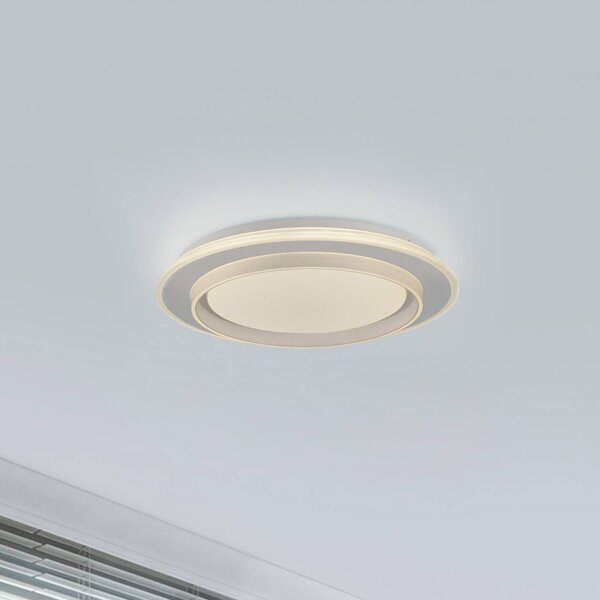 JUST LIGHT. stropné LED svetlo Lago Ø 40 cm biele diaľkové ovládanie, Biela / opálová, Obývacia izba / jedáleň, kov, Moderný, Závesné svietidlo