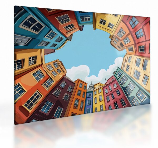 Sklenený obraz - Medzi domami (70x50 cm)