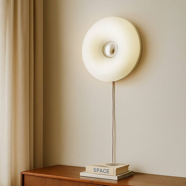 Lindby LED stolná/nástenné svetlo Fjora, biela/chróm, Ø 30 cm, stmievateľné., Biela / opálová, Obývacia izba / jedáleň, Sklo, Dizajn