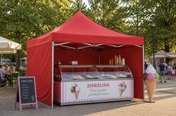 Nožnicový stan PREMIUM QUALITY červený 3 m x 4,5 m