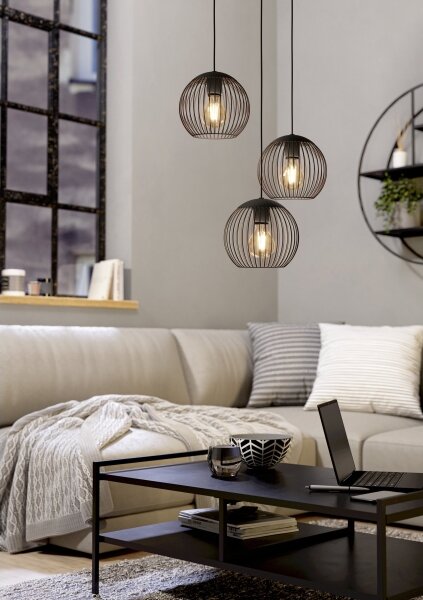 Eglo 901871 - Závesný luster ALMANZORA na lanku 3xE27/60W/230V, čierny