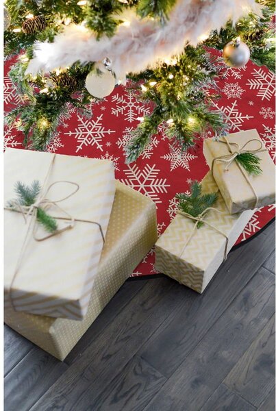 Bavlnený koberec pod vianočný stromček Butter Kings Freezy Snowflakes, ø 130 cm