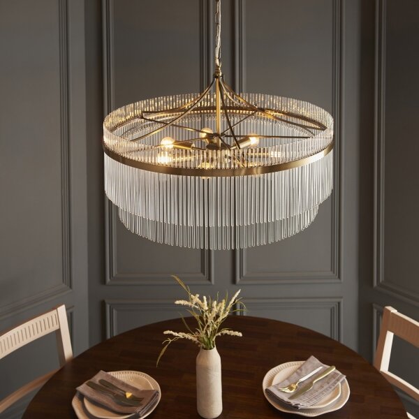 Endon 112574 - Luster na reťazi MARIETTA GRAND 7xE14/7W/230V mosadz/číre