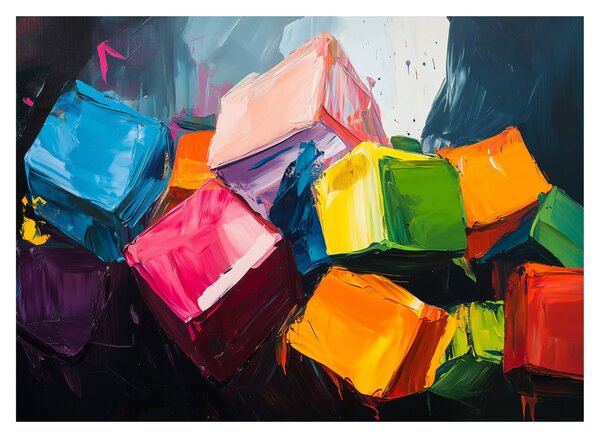 Sklenený obraz - Farebné kocky (70x50 cm)