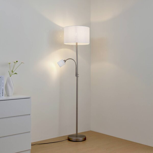 Lindby Stojacia lampa Jaileen, biela, textil, 170 cm, na citanie, Biela / opálová, Obývacia izba / jedáleň, kov, Moderný, Stojaca lampa