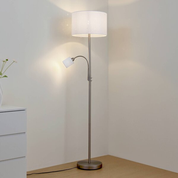 Lindby Stojacia lampa Jaileen, biela, textil, 170 cm, na citanie, Biela / opálová, Obývacia izba / jedáleň, kov, Moderný, Stojaca lampa
