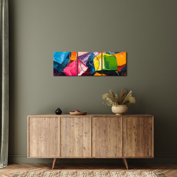 Obraz - Farebné kocky (s hodinami) (90x30 cm)