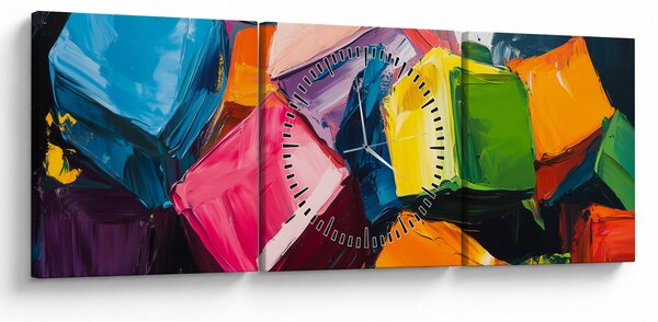Obraz - Farebné kocky (s hodinami) (90x30 cm)