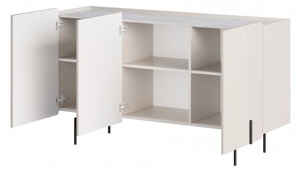 Komoda Malmi 150 cm trojdverová - kašmír / crema bianca / čierne nožičky