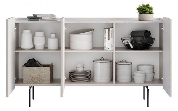 Komoda Malmi 150 cm trojdverová - kašmír / crema bianca / čierne nožičky