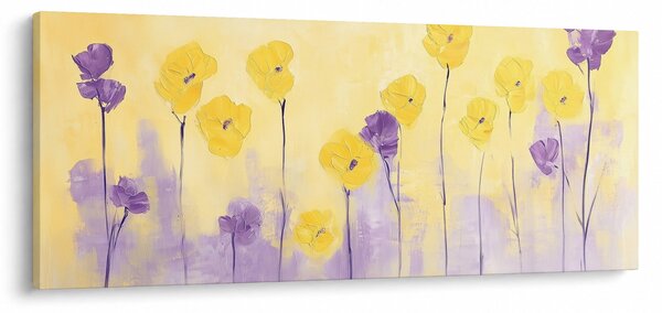 Obraz - Fialové a žlté kvietky (120x50 cm)