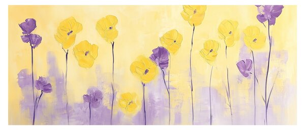 Obraz - Fialové a žlté kvietky (120x50 cm)