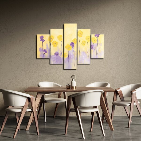 Obraz - Fialové a žlté kvietky (150x105 cm)