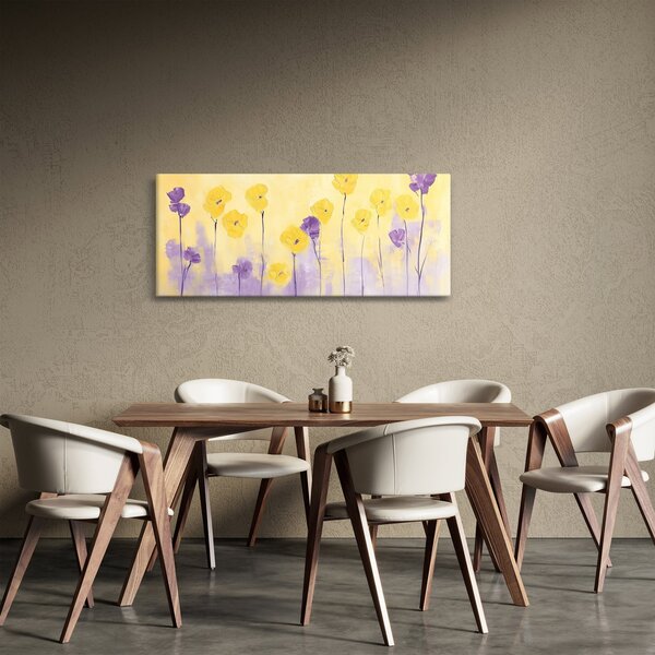 Obraz - Fialové a žlté kvietky (120x50 cm)