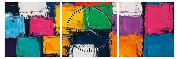 Obraz - Maľba farebných štvorcov (s hodinami) (90x30 cm)