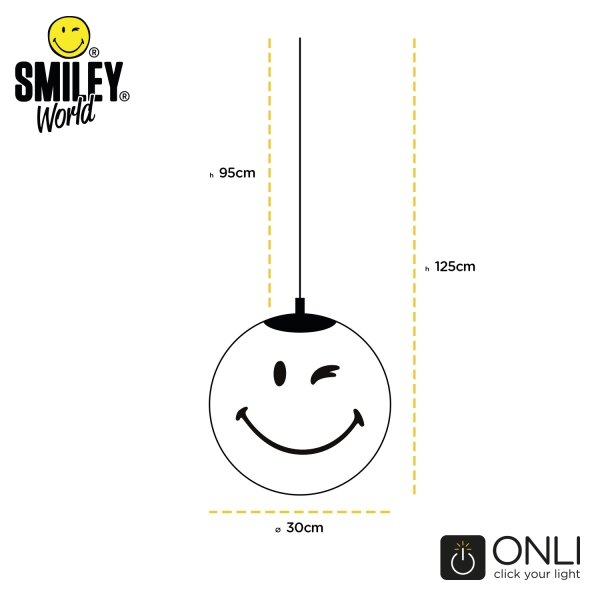 ONLI - Detský závesný luster SMILEY na lanku 1xE27/15W/230V biela