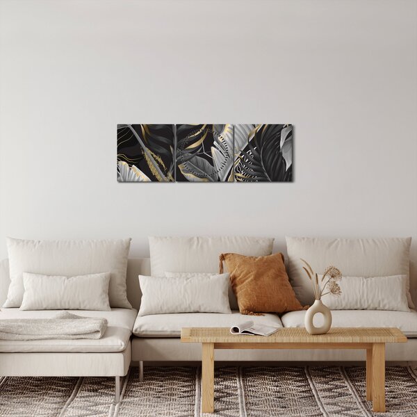 Obraz - Zlatá džungľa (s hodinami) (90x30 cm)