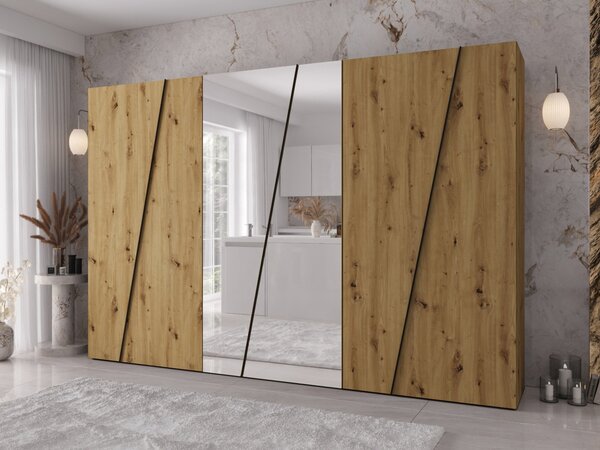 Mirjan24 Skriňa so zrkadlom Grelipt 2L 300 cm, Farby: orech warmia / orech warmia + čierna 5903211532368