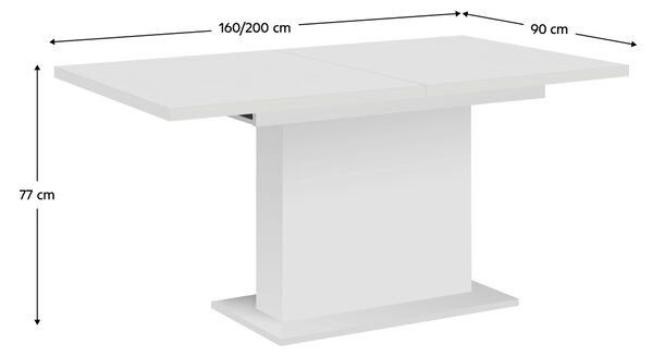 KONDELA Jedálenský rozkladací stôl, biela, 160-200x90 cm, BOBA