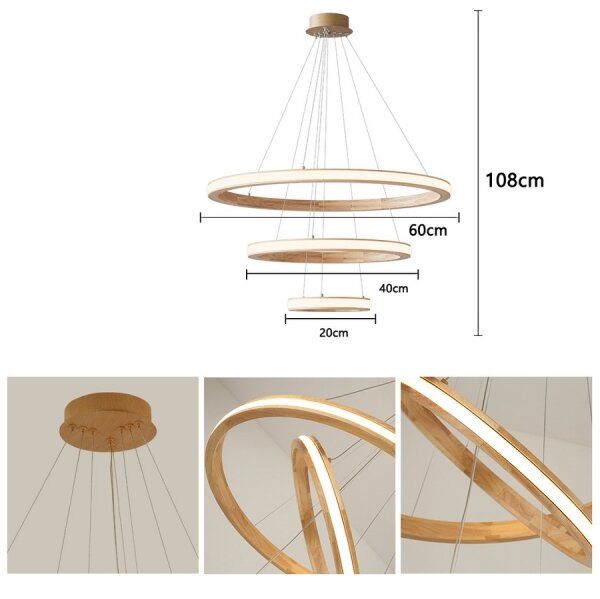 Brilagi - LED závesný drevený luster UMEA WOOD na lane LED/45W/230V, priemer 60 cm