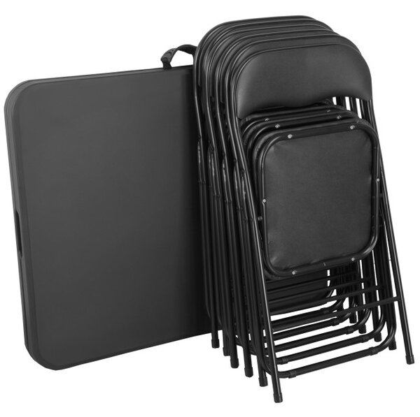 Rozkladací set FETA BLACK 180 cm + 6 stoličiek BASICO