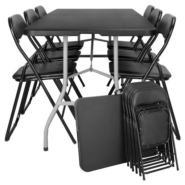 Rozkladací set FETA BLACK 180 cm + 6 stoličiek BASICO