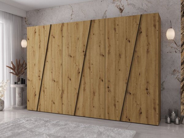 Mirjan24 Moderná skriňa Grelipt 300 cm, Farby: dub artisan / dub artisan + zlatá 5903211531941