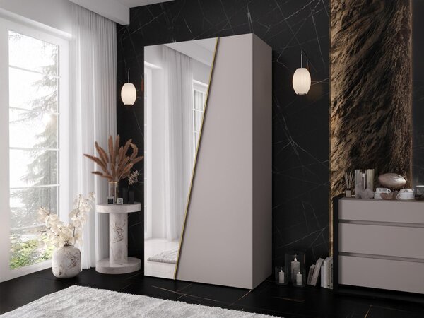 Mirjan24 Šatníková skriňa so zrkadlom Grelipt 1L 100 cm, Farby: orech warmia / orech warmia + zlatá 5903211528460