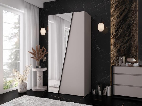 Mirjan24 Šatníková skriňa so zrkadlom Grelipt 1L 100 cm, Farby: orech warmia / orech warmia + zlatá 5903211528460