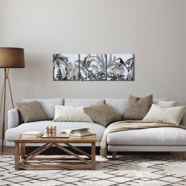 Obraz - Ilustrovaná džungľa (s hodinami) (90x30 cm)