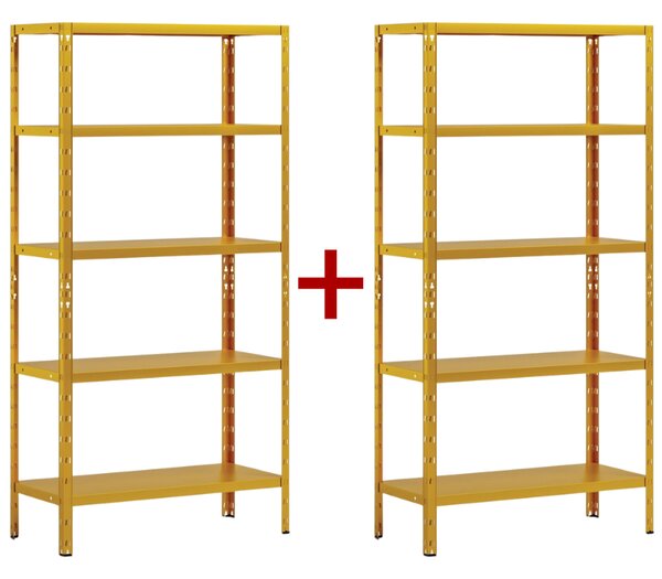 Policový regál 1+1 ZADARMO, 1800x900x400 mm, 5 políc, nosnosť police 70 kg, žltý