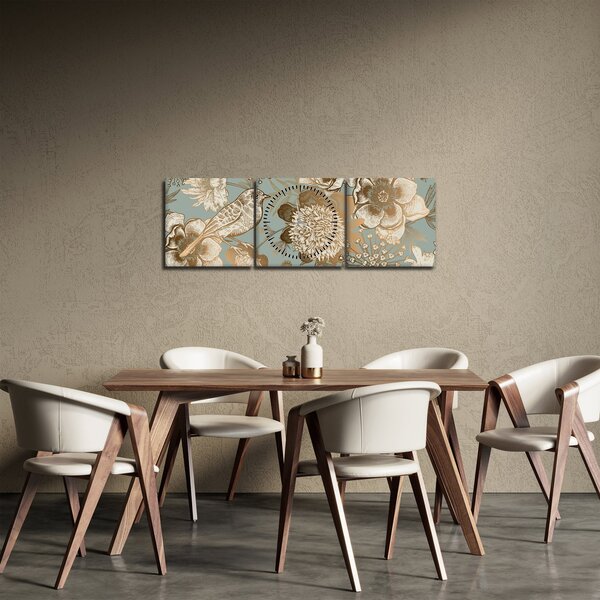 Obraz - Záhrada s vtáčikom (s hodinami) (90x30 cm)