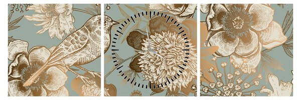 Obraz - Záhrada s vtáčikom (s hodinami) (90x30 cm)