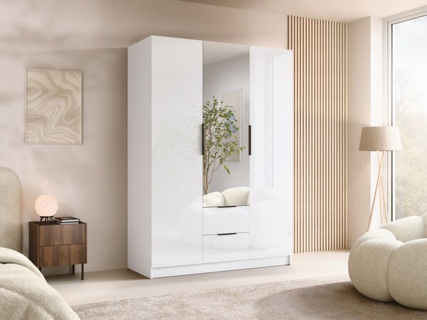 Mirjan24 Šatníková skriňa so zrkadlom Cumair II 150 Gloss, Farby: biela / lesk biely + čierna 5903211510175