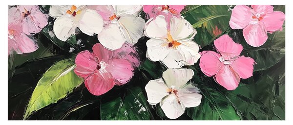 Obraz - Ružové a biele kvety (120x50 cm)