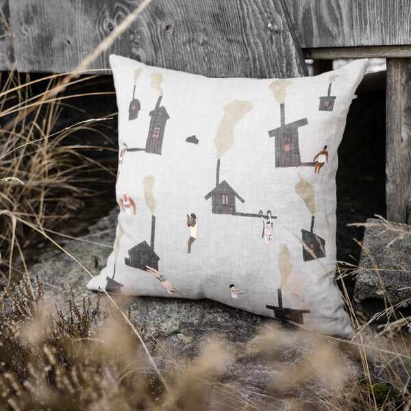 Ľanový poťah na vankúš Sauna Embroidered 45 × 45 cm