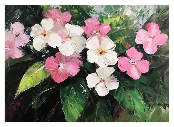 Sklenený obraz - Ružové a biele kvety (70x50 cm)