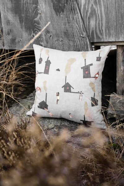 Ľanový poťah na vankúš Sauna Embroidered 45 × 45 cm