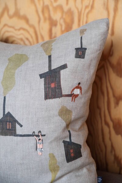 Ľanový poťah na vankúš Sauna Embroidered 45 × 45 cm