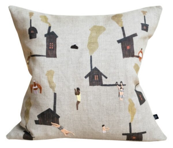 Ľanový poťah na vankúš Sauna Embroidered 45 × 45 cm