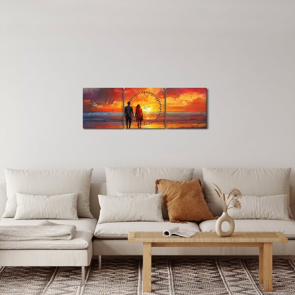 Obraz - Prechádzka na pláži (s hodinami) (90x30 cm)