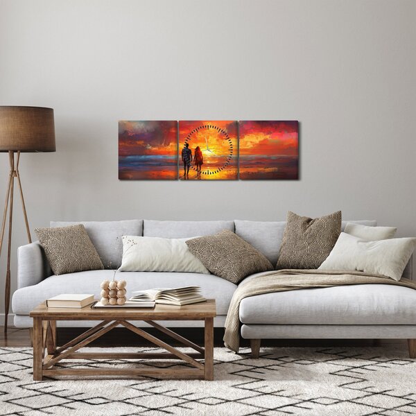 Obraz - Prechádzka na pláži (s hodinami) (90x30 cm)