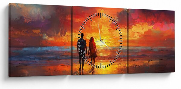 Obraz - Prechádzka na pláži (s hodinami) (90x30 cm)
