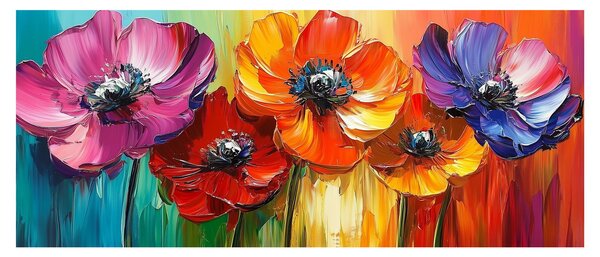 Obraz - Päť pestrofarebných kvetov (120x50 cm)