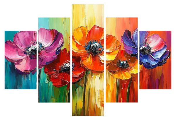 Obraz - Päť pestrofarebných kvetov (150x105 cm)