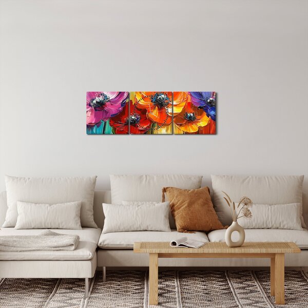 Obraz - Päť pestrofarebných kvetov (s hodinami) (90x30 cm)