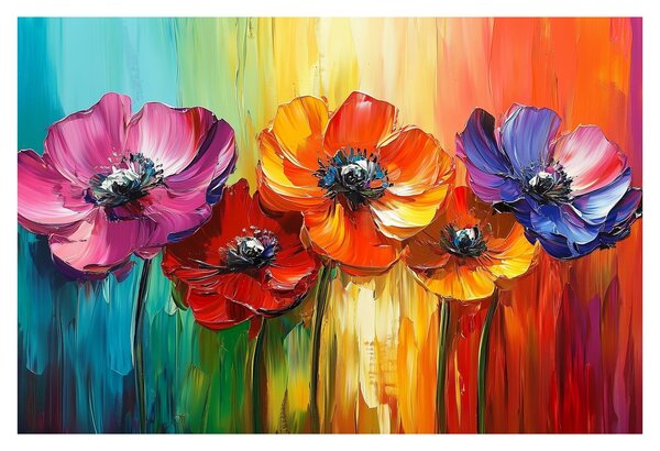 Obraz - Päť pestrofarebných kvetov (90x60 cm)