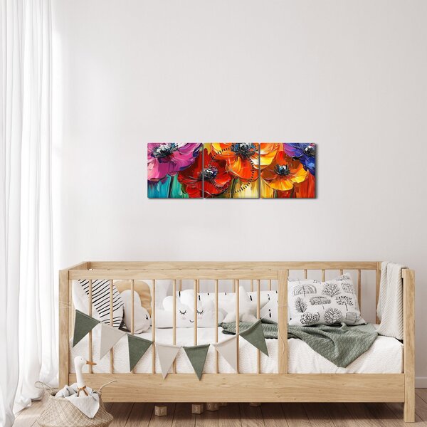 Obraz - Päť pestrofarebných kvetov (s hodinami) (90x30 cm)