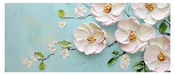 Obraz - Kvietky na modrom pozadí (120x50 cm)